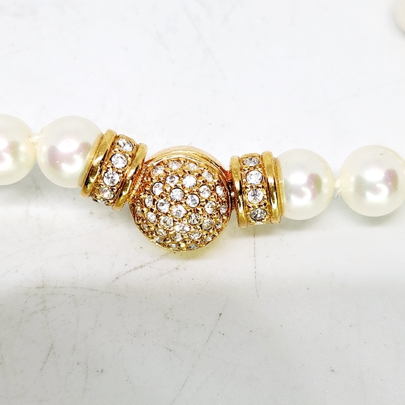 Signed Christian DIOR ECHT PRYM 24" Faux Pearl Necklace Swarovski Clasp Pave - Picture 5 of 9